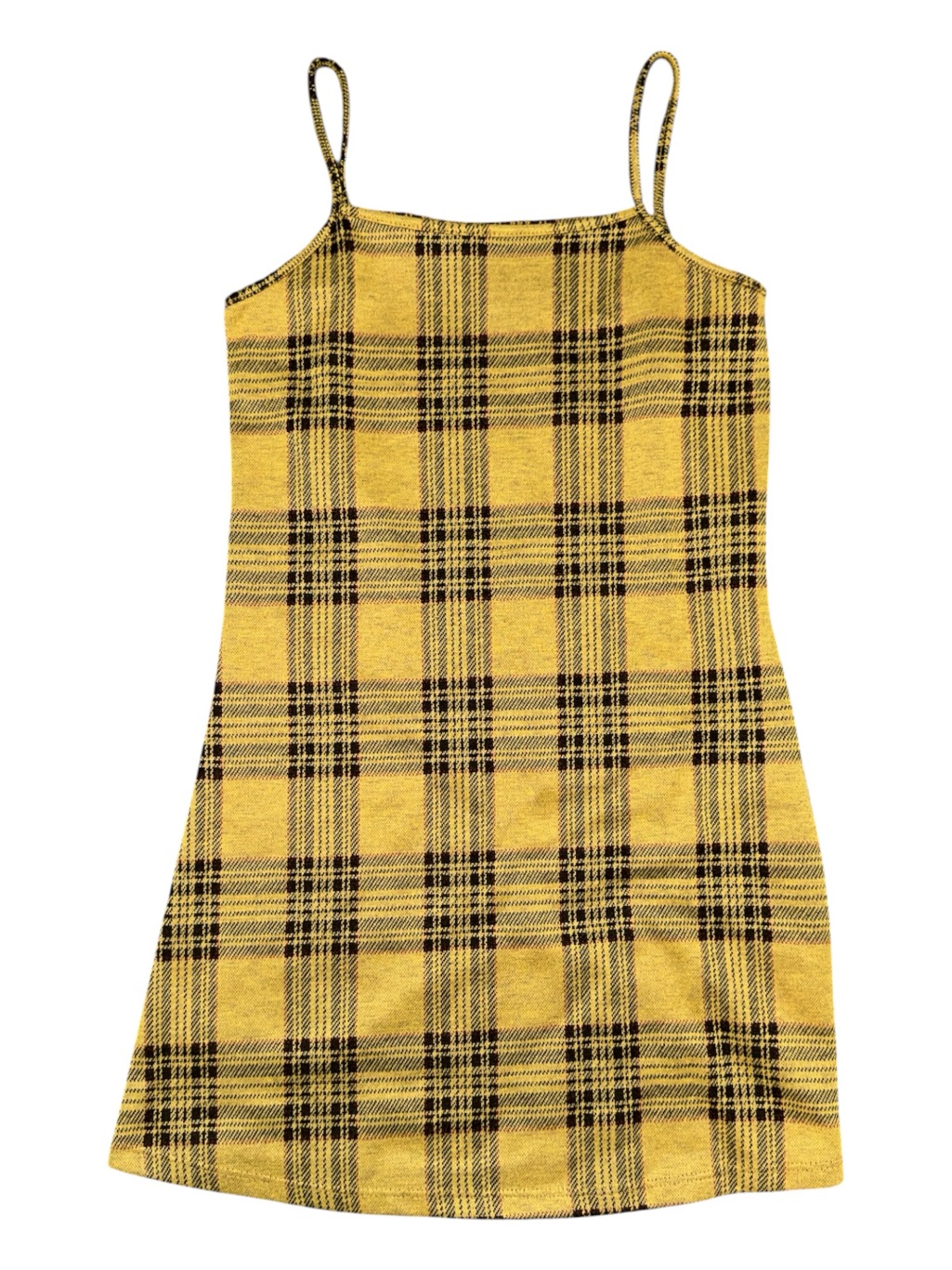 Popular 21 Girls Size Medium 10/12 Yellow Retro Plaid Spaghetti-Strap Dress
